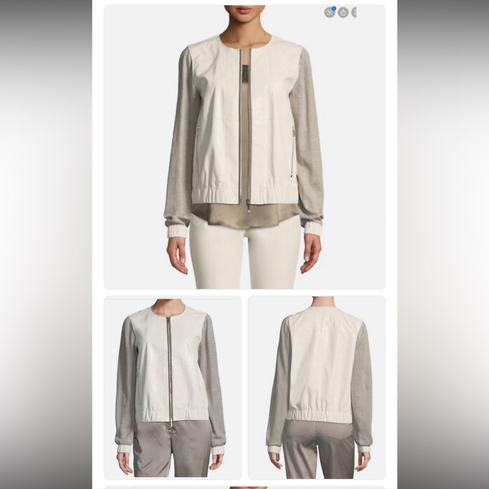 Lafayette 148 Aviana Leather Jacket w/Linen Sleeves Size XXL